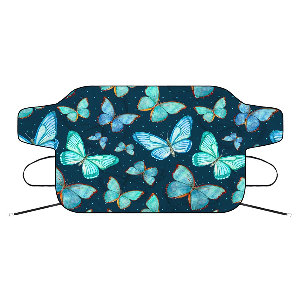 Watercolor Blue Butterfly Pattern Print Car Windshield Snow Cover