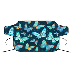 Watercolor Blue Butterfly Pattern Print Car Windshield Snow Cover