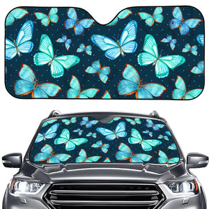 Watercolor Blue Butterfly Pattern Print Car Windshield Sun Shade