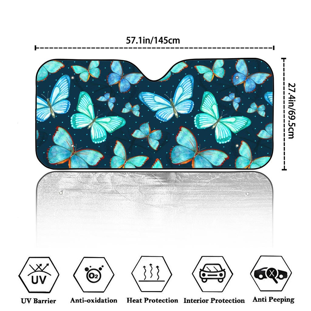 Watercolor Blue Butterfly Pattern Print Car Windshield Sun Shade