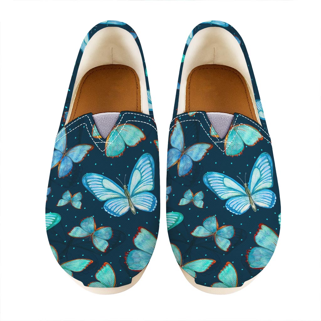 Watercolor Blue Butterfly Pattern Print Casual Shoes