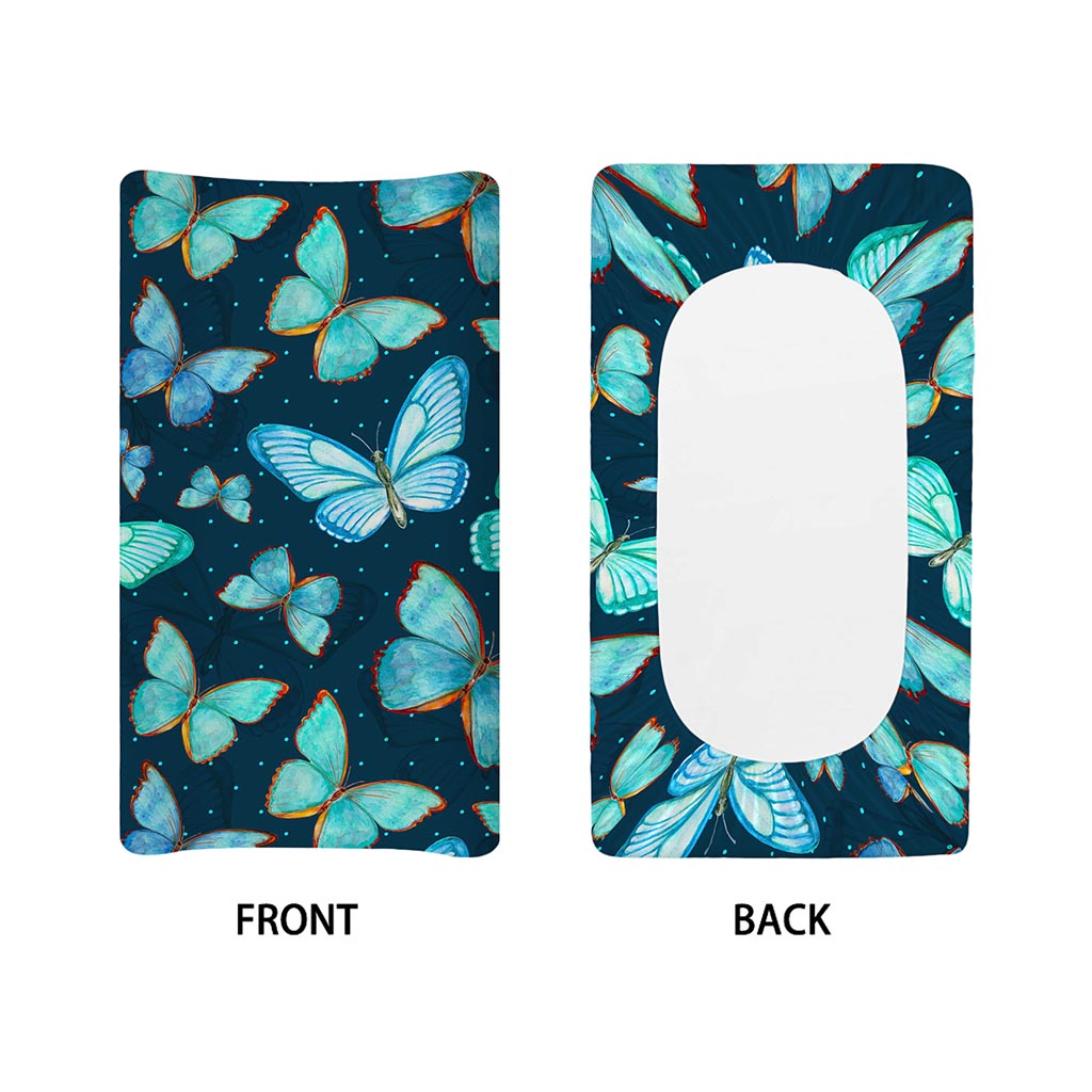 Watercolor Blue Butterfly Pattern Print Changing Pad Cover
