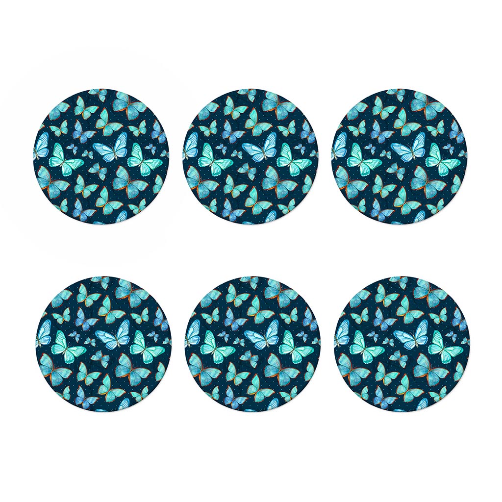 Watercolor Blue Butterfly Pattern Print Coaster Set