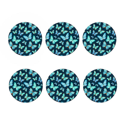 Watercolor Blue Butterfly Pattern Print Coaster Set