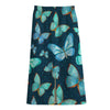 Watercolor Blue Butterfly Pattern Print Cotton Front Slit Maxi Skirt