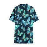 Watercolor Blue Butterfly Pattern Print Cotton Hawaiian Shirt