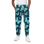 Watercolor Blue Butterfly Pattern Print Cotton Pants