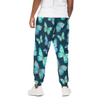 Watercolor Blue Butterfly Pattern Print Cotton Pants