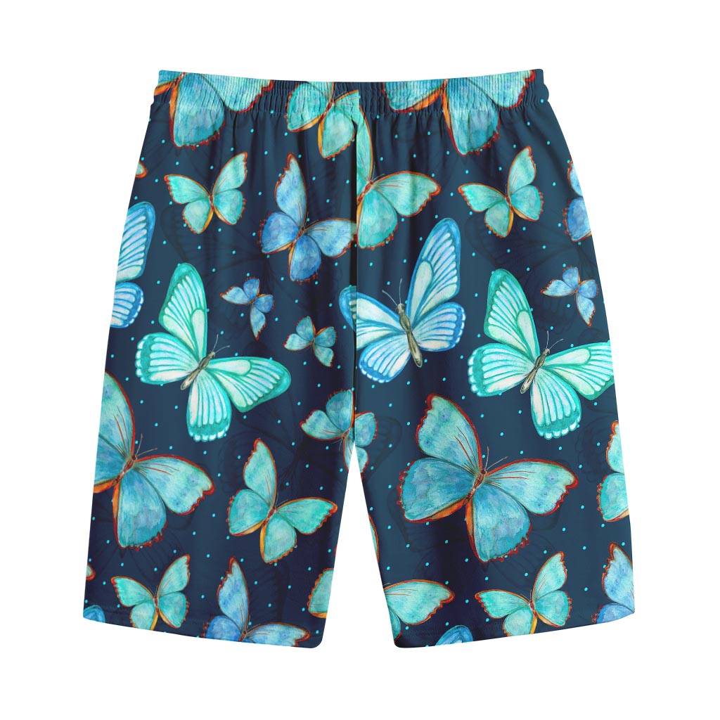 Watercolor Blue Butterfly Pattern Print Cotton Shorts