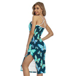 Watercolor Blue Butterfly Pattern Print Cross Back Cami Dress