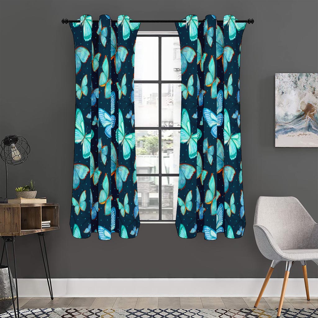 Watercolor Blue Butterfly Pattern Print Curtain