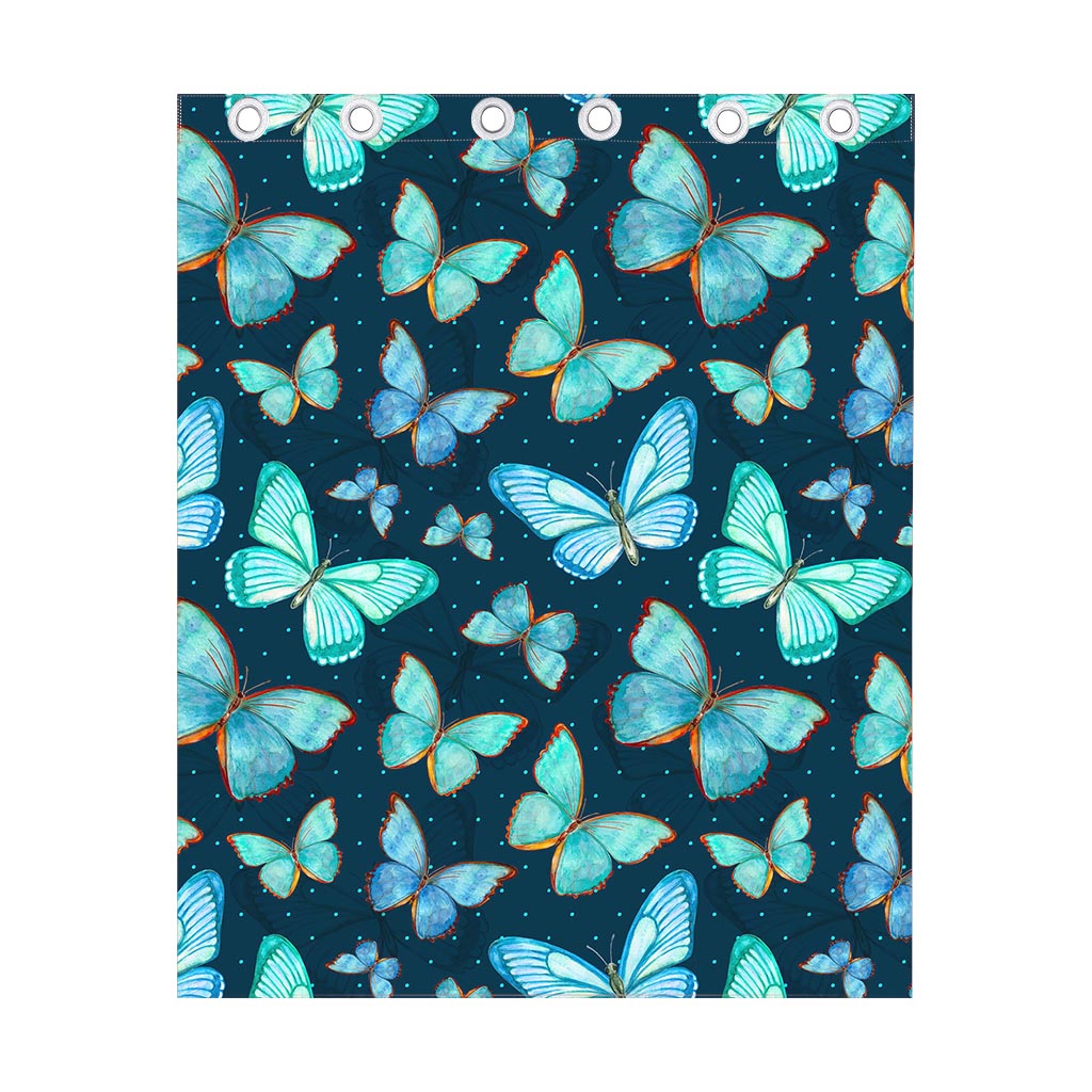 Watercolor Blue Butterfly Pattern Print Curtain