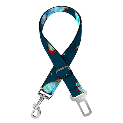 Watercolor Blue Butterfly Pattern Print Dog Seat Belt