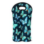 Watercolor Blue Butterfly Pattern Print Double Neoprene Wine Tote