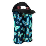 Watercolor Blue Butterfly Pattern Print Double Neoprene Wine Tote