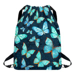 Watercolor Blue Butterfly Pattern Print Drawstring Backpack