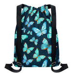 Watercolor Blue Butterfly Pattern Print Drawstring Backpack