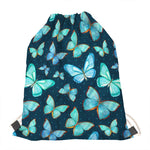 Watercolor Blue Butterfly Pattern Print Drawstring Bag