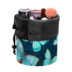Watercolor Blue Butterfly Pattern Print Drawstring Makeup Bag