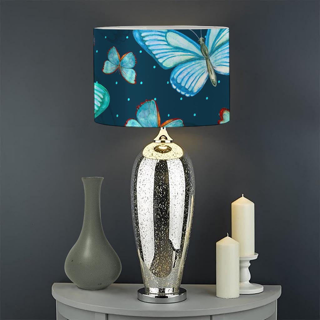 Watercolor Blue Butterfly Pattern Print Drum Lamp Shade