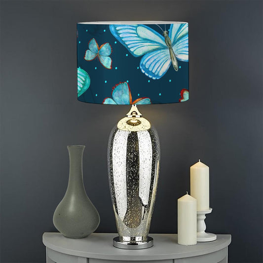 Watercolor Blue Butterfly Pattern Print Drum Lamp Shade