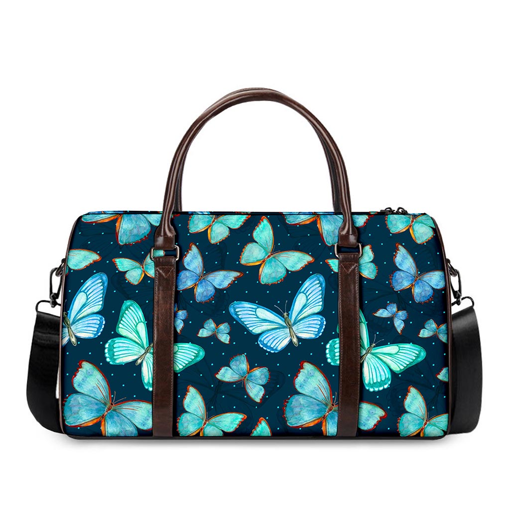 Watercolor Blue Butterfly Pattern Print Duffle Bag