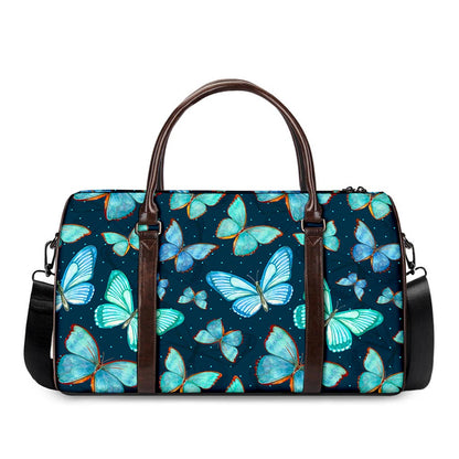 Watercolor Blue Butterfly Pattern Print Duffle Bag