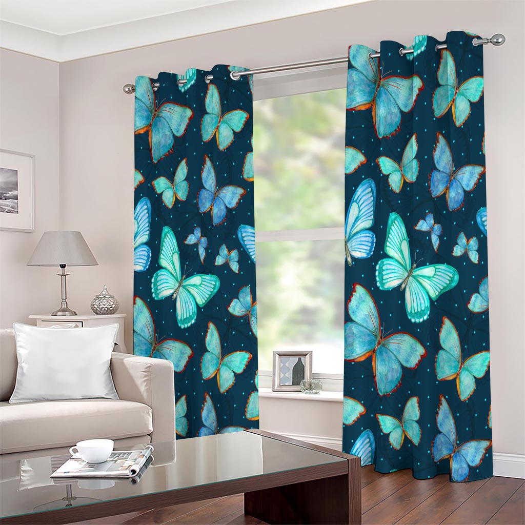 Watercolor Blue Butterfly Pattern Print Extra Wide Grommet Curtains