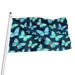 Watercolor Blue Butterfly Pattern Print Flag