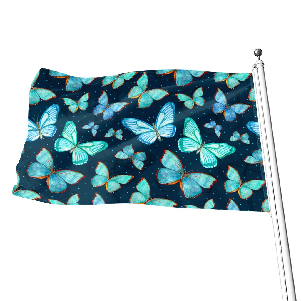 Watercolor Blue Butterfly Pattern Print Flag