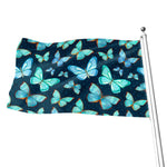 Watercolor Blue Butterfly Pattern Print Flag
