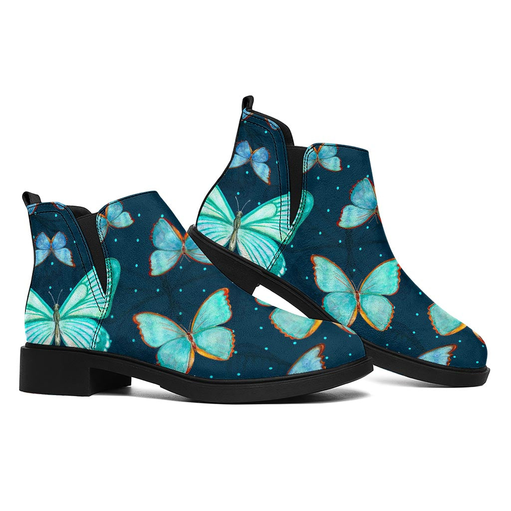 Watercolor Blue Butterfly Pattern Print Flat Ankle Boots