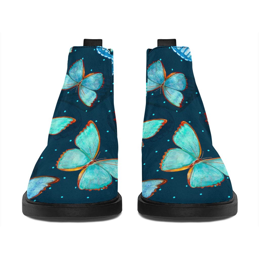 Watercolor Blue Butterfly Pattern Print Flat Ankle Boots