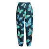 Watercolor Blue Butterfly Pattern Print Fleece Lined Knit Pants