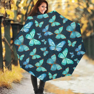 Watercolor Blue Butterfly Pattern Print Foldable Umbrella