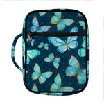 Watercolor Blue Butterfly Pattern Print Front Pocket Bible Bag