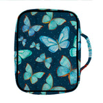 Watercolor Blue Butterfly Pattern Print Front Pocket Bible Bag