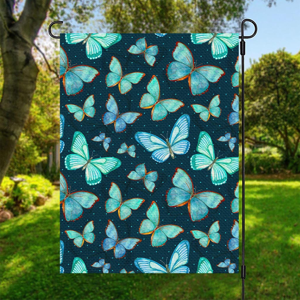 Watercolor Blue Butterfly Pattern Print Garden Flag