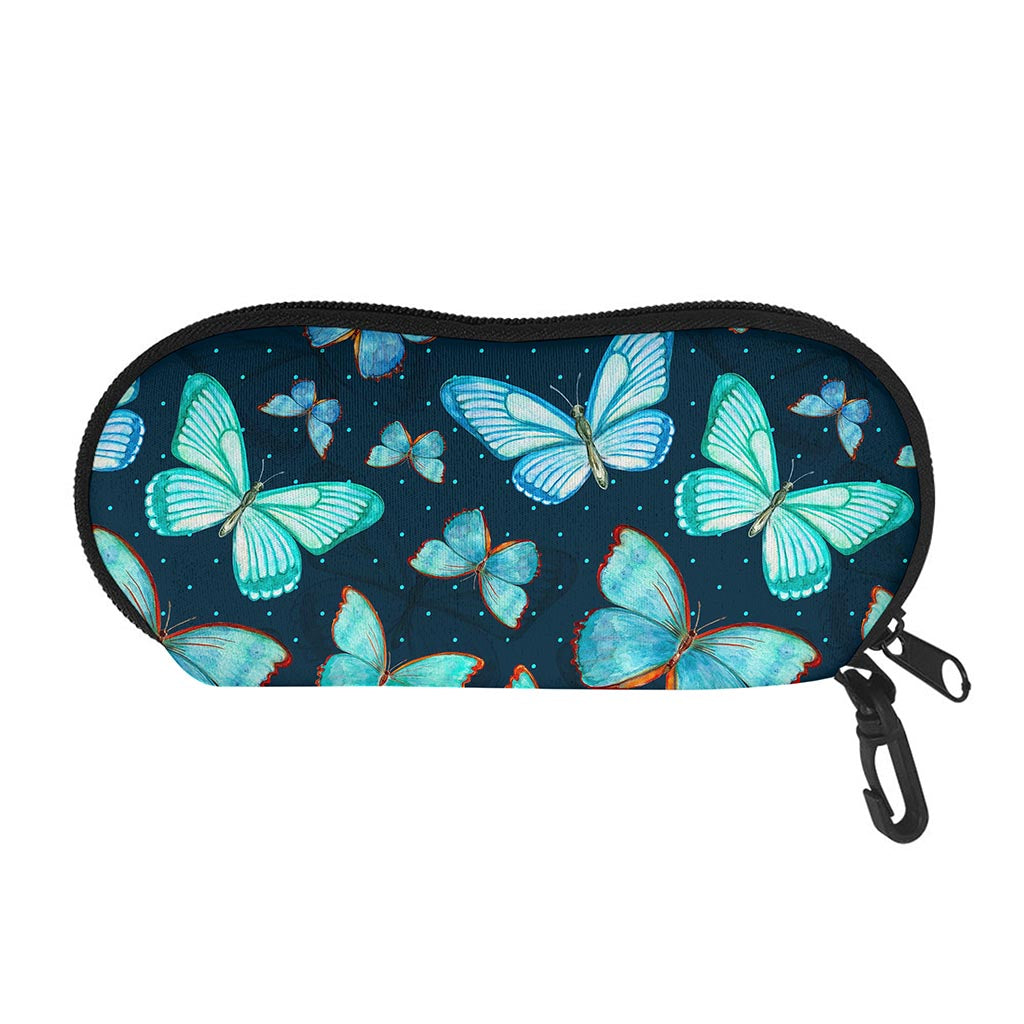 Watercolor Blue Butterfly Pattern Print Glasses Case