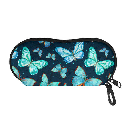 Watercolor Blue Butterfly Pattern Print Glasses Case