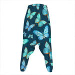 Watercolor Blue Butterfly Pattern Print Hammer Pants