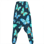 Watercolor Blue Butterfly Pattern Print Hammer Pants