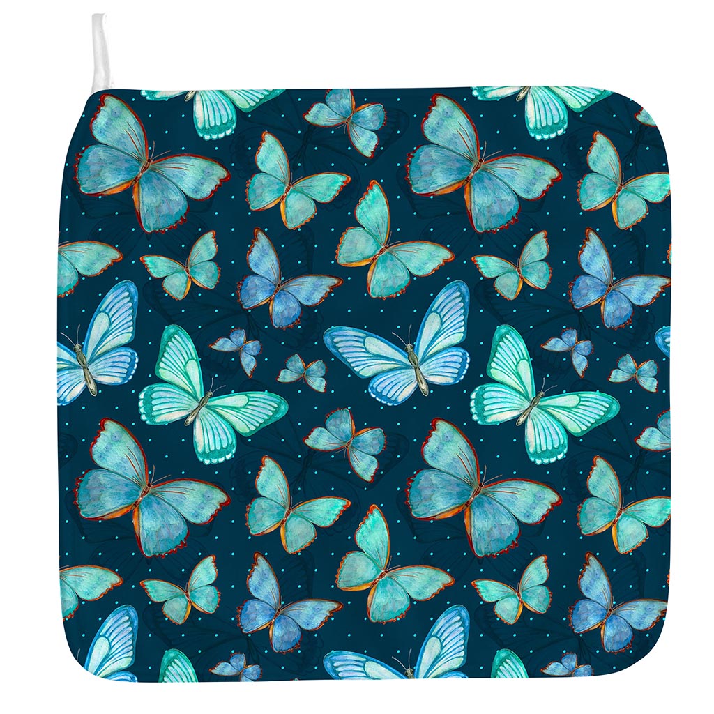 Watercolor Blue Butterfly Pattern Print Hand Towel