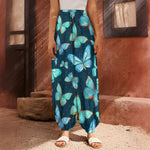 Watercolor Blue Butterfly Pattern Print Harem Pants