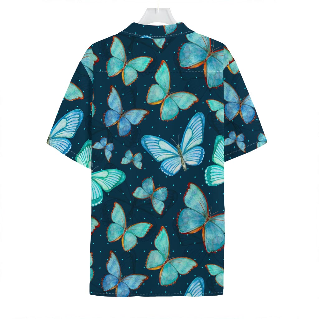 Watercolor Blue Butterfly Pattern Print Hawaiian Shirt