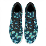 Watercolor Blue Butterfly Pattern Print High Top Leather Sneakers
