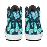 Watercolor Blue Butterfly Pattern Print High Top Leather Sneakers