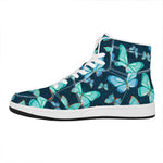 Watercolor Blue Butterfly Pattern Print High Top Leather Sneakers