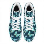 Watercolor Blue Butterfly Pattern Print High Top Leather Sneakers