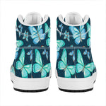 Watercolor Blue Butterfly Pattern Print High Top Leather Sneakers